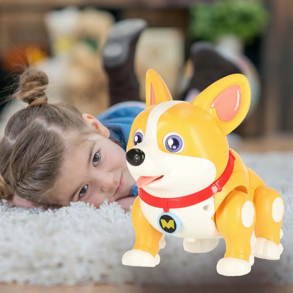 KIK Interaktívna hračka pes Corgi s hudbou a svetielkami