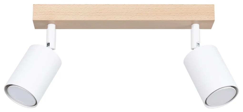 Bodové svietidlo Verdo, 2x biele kovové tienidlo, (možnosť polohovania), drevo