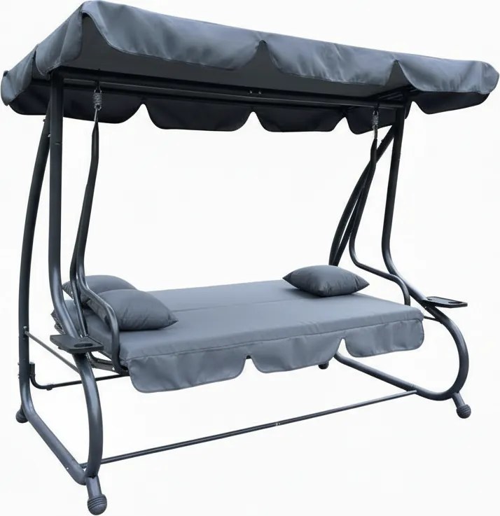 Garden Line ZÁHRADNÁ HOJDAČKA 210 x 120 x 170 cm ANTRACITOVÁ S FUNKCIOU LEŽAČKA