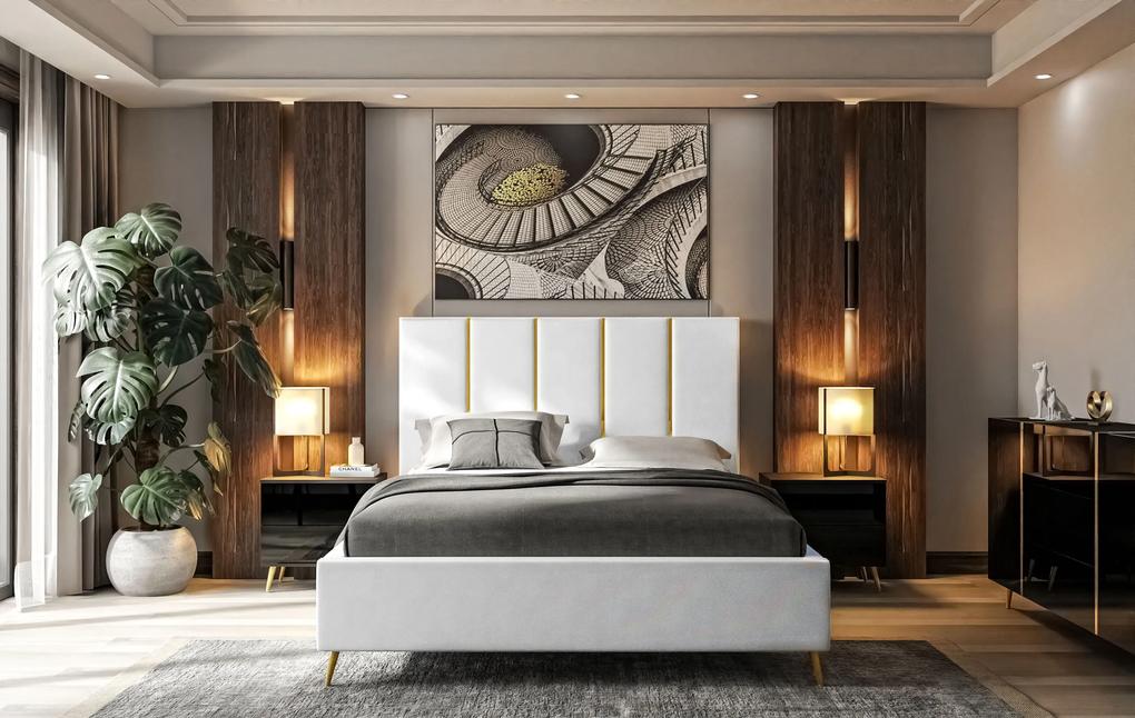 Dizajnová manželská posteľ TIFF 180x200 šedá zamatová látka Farba: Biela, Veľkosť: 180 x 200 cm