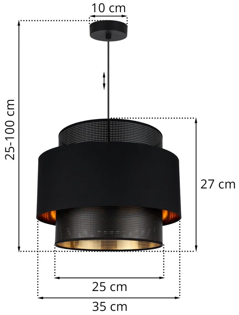 Závesné svietidlo Asti, 1x PVC/čierne textilné tienidlo, (fi 35cm), g/c