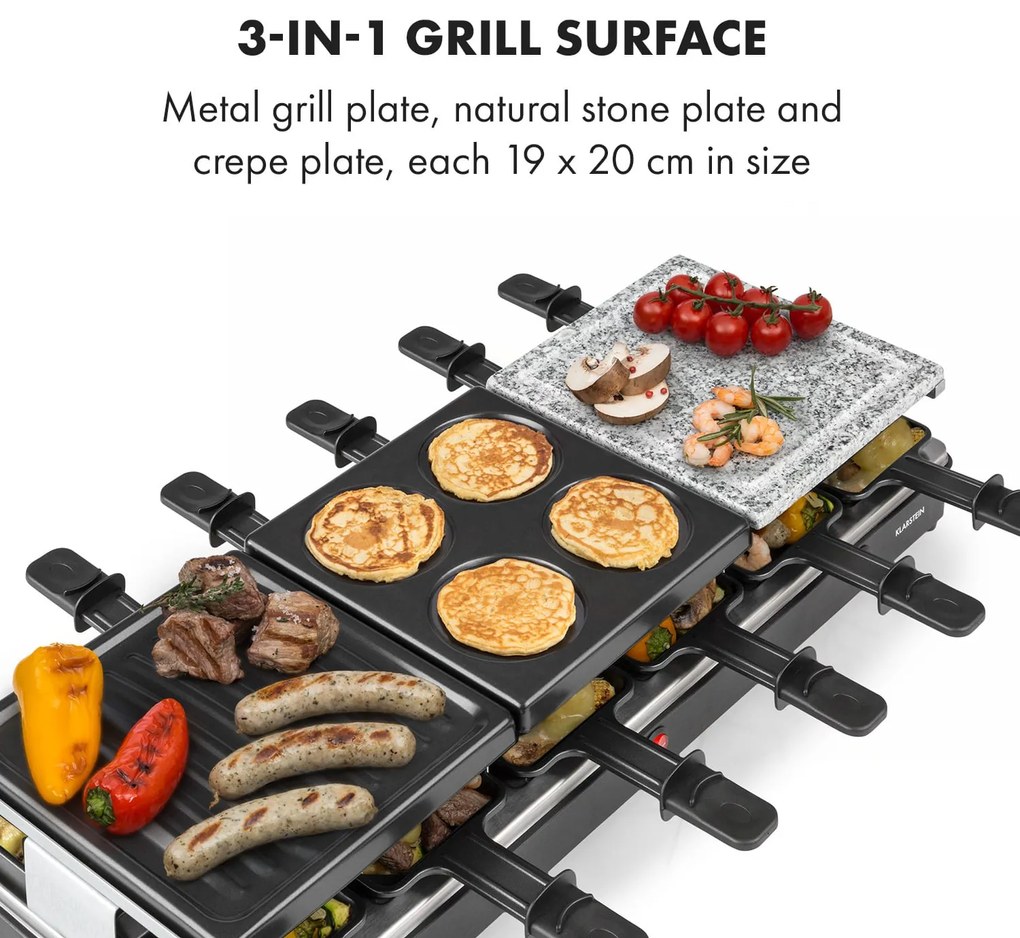Klarstein Fonduelette XL, raclette gril s fondue 3 v 1, 1650 W, prírodný kameň, pre 6 osôb