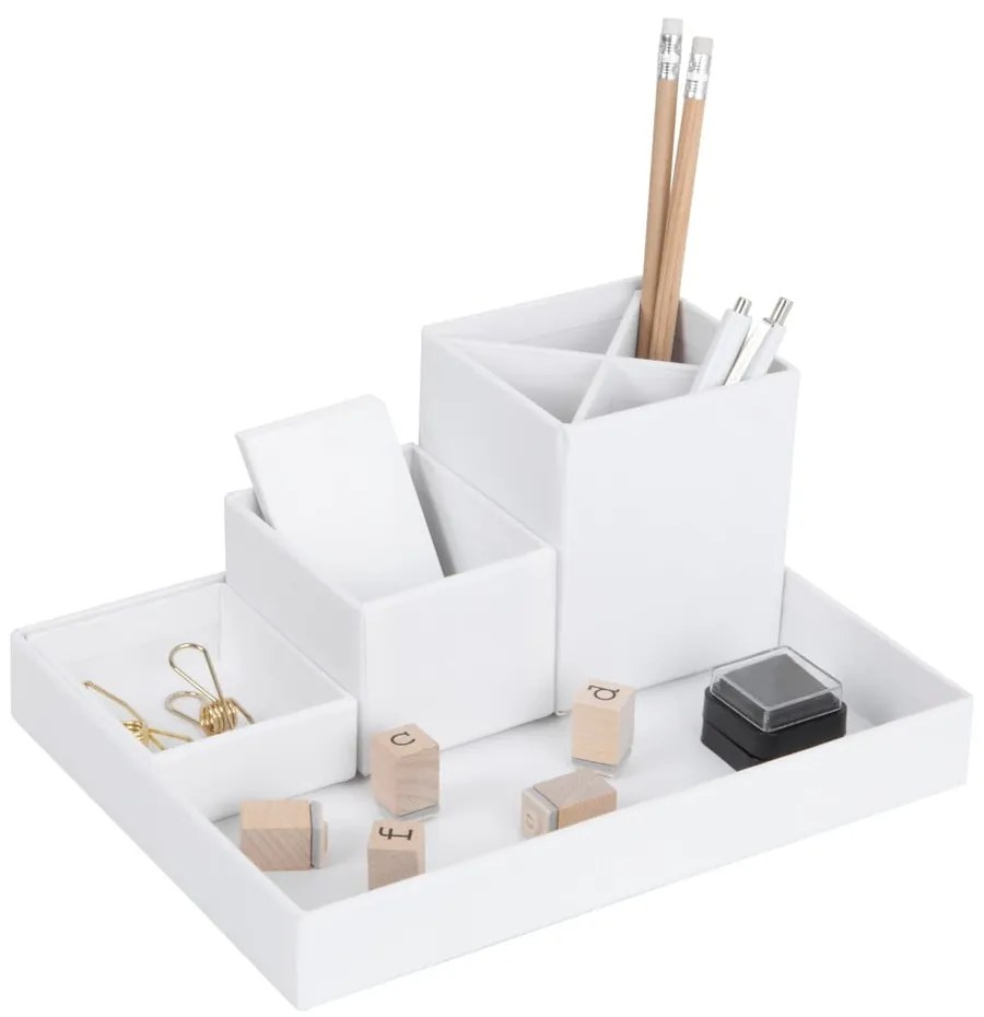 Biely 4-dielny stolový organizér na písacie pomôcky Bigso Box of Sweden Lena