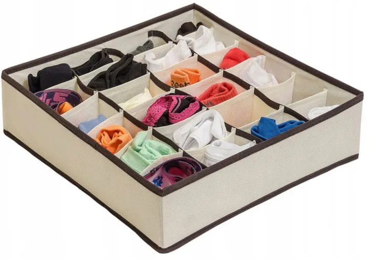 Organizér na spodnú bielizeň, KIPIT, 20 priehradiek, béžový, 35 x 27 x 10 cm