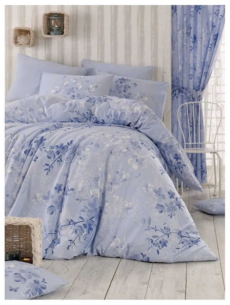 Svetlomodré obliečky na jednolôžko z bavlny Renforcé 140x200 cm Elena – Mijolnir