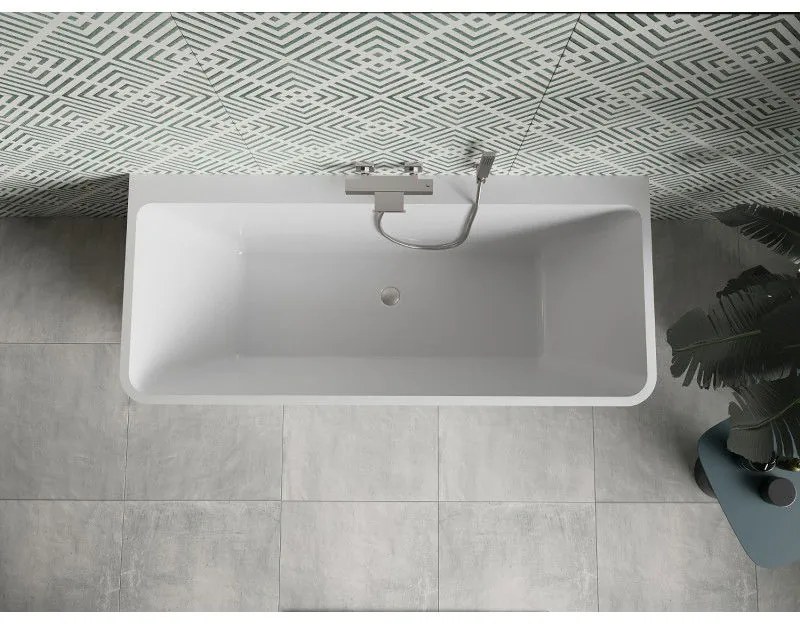 Mexen Volta, voľne stojaca nástenna vaňa 150 x 75 cm, biela, brúsená oceľ prepad, 51131507500-97