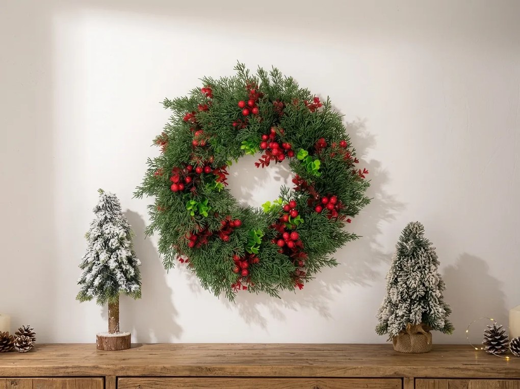 Adventný veniec na dvere RED BERRIES Ø 35 cm, zelený/červený