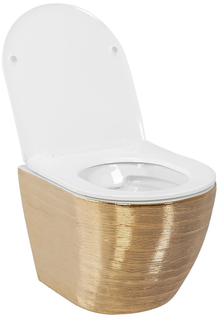 Rea Carlo, závesná WC misa + WC sedadlo, brúsené zlato, REA-C6942