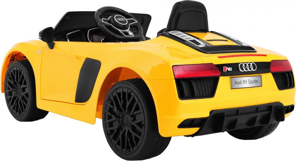 Ramiz Audi R8 Spyder batéria žltá + diaľkové ovládanie + EVA + pomalý štart + rádio MP3 + LED