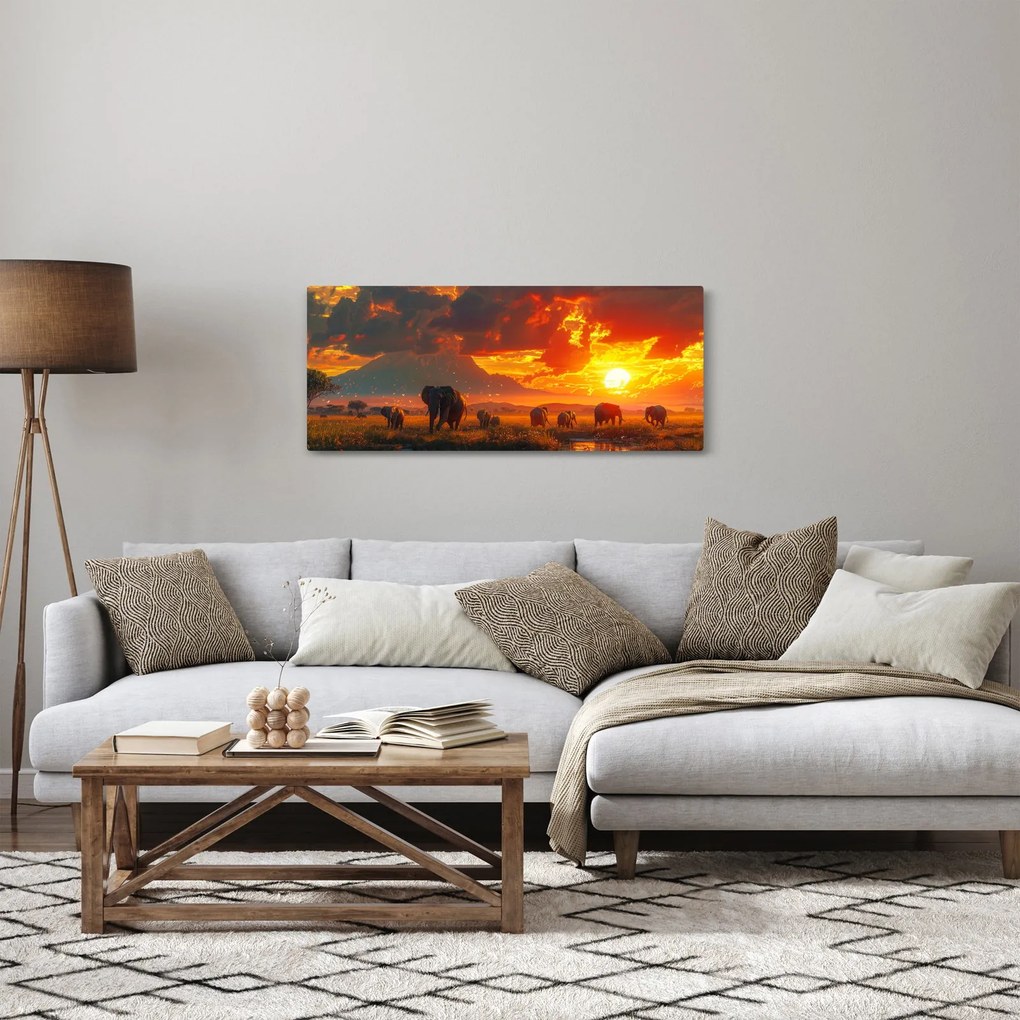 Obraz - Stádo slonov (120x50 cm)