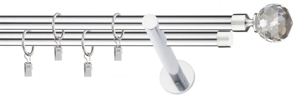Dekorstudio Chrómová dvojradová garniža CRYSTAL 19mm Dĺžka: 440cm, Typ uchytenia: Držiak dvojitý modern, Typ príslušenstva: Krúžky tiché so štipcami