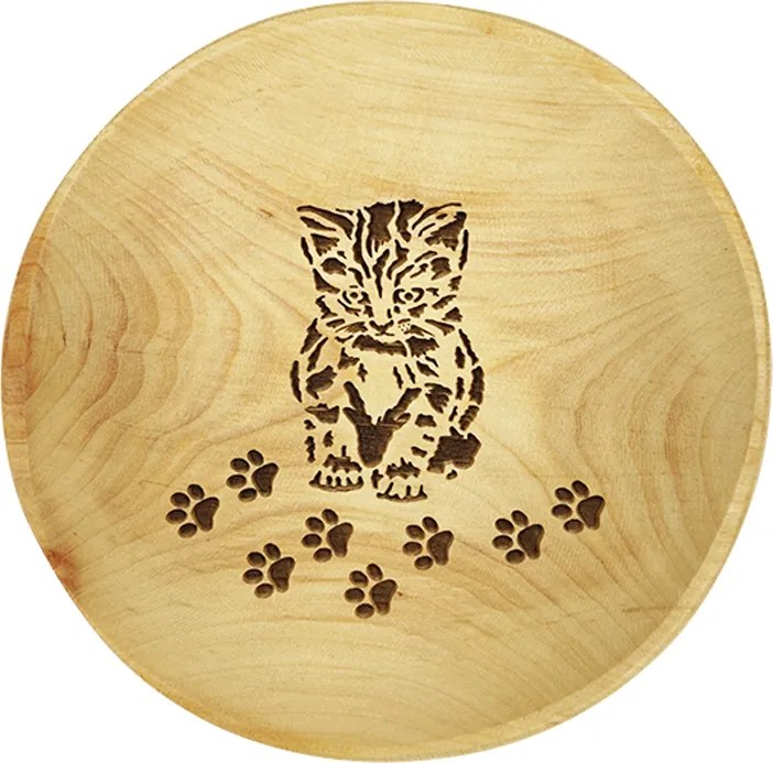 AMADEA Dřevěný servírovací tácek kulatý kočka, masivní dřevo, 15 cm