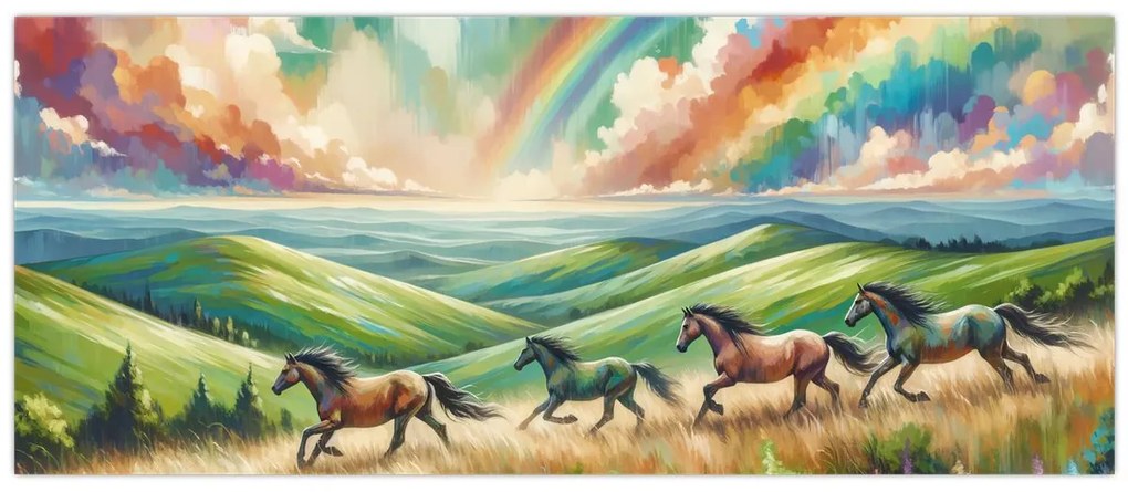 Obraz – Kone cválajúce krajinou (120x50 cm)