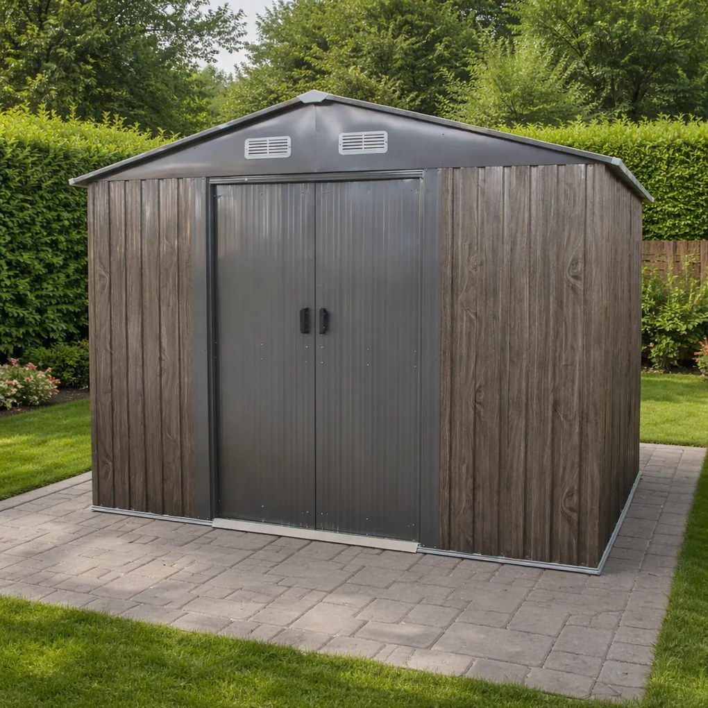 Záhradný domček BestBerg BBSH-608WT / 5,3 m² / 205 x 257 x 202 cm / dekor tmavé drevo/taupe