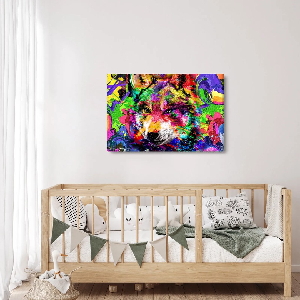Obraz - Vlk s graffiti (90x60 cm)