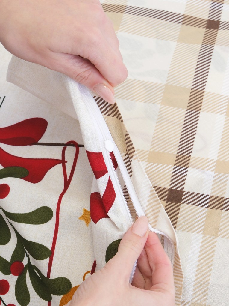 Vianočné francúzske bavlnené obliečky Renforcé - Kúzlo Vianoc krémové