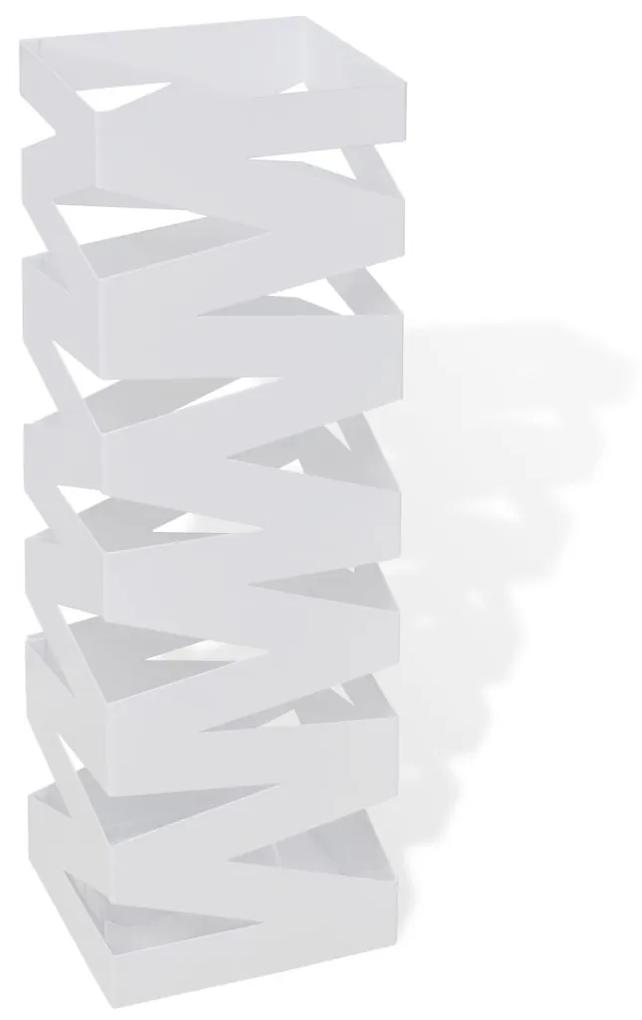 vidaXL Biely hranatý oceľový stojan na dáždniky a vychádzkové palice 48,5 cm