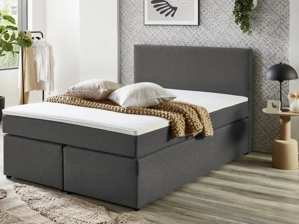 Posteľ boxspring Aston 140x200 cm, stredne šedá látka