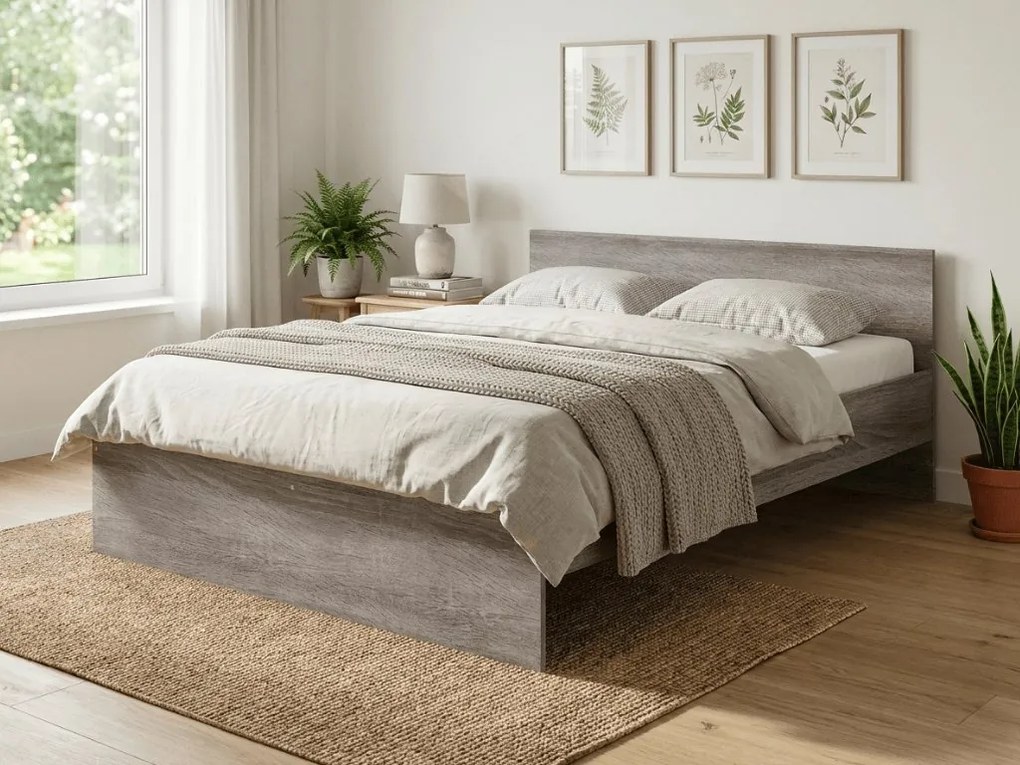 Posteľ ELISA 140 x 200 cm, dub lanýž Rošt: S lamelovým roštom, Matrac: Matrac DELUXE 10 cm