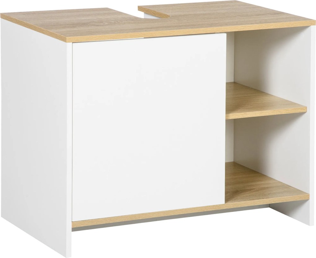 Moderný kúpeľňový kabinet kleankin pod umývadlo s priehradkami a dverami 77x45x60 cm Biela a prírodná | Aosom