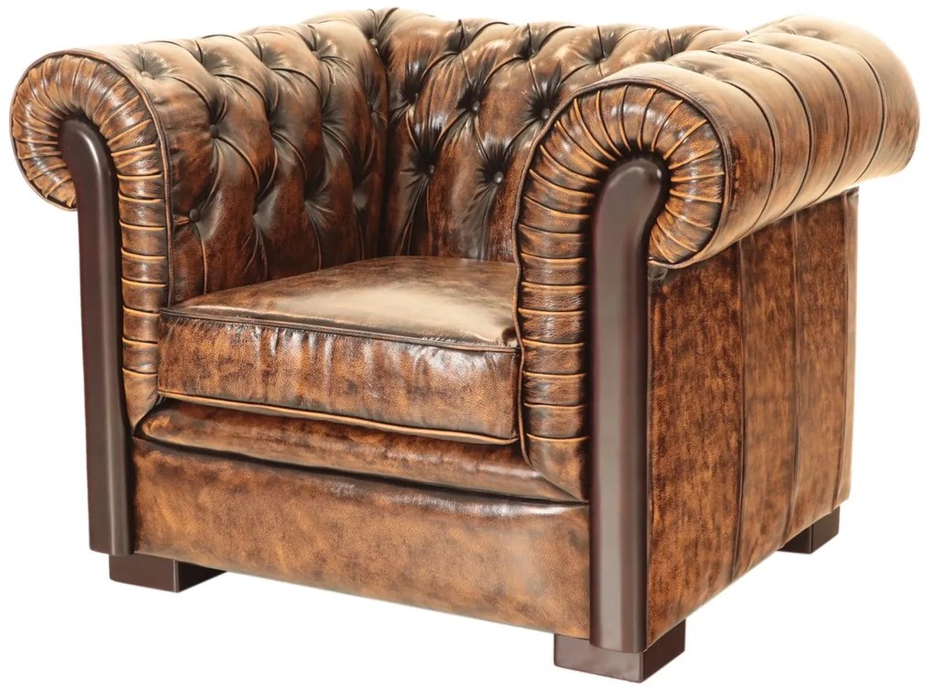 furniture-nabytek.cz - Pohovka jednomístná Chesterfield Tiffy z pravé hovězí kůže Whisky