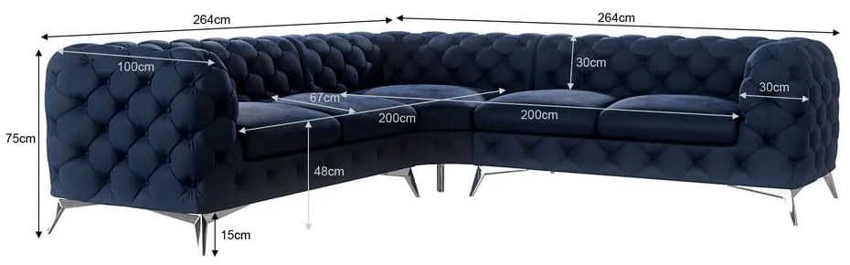 Tmavomodrá zamatová rohová pohovka Chelsea – Ropez