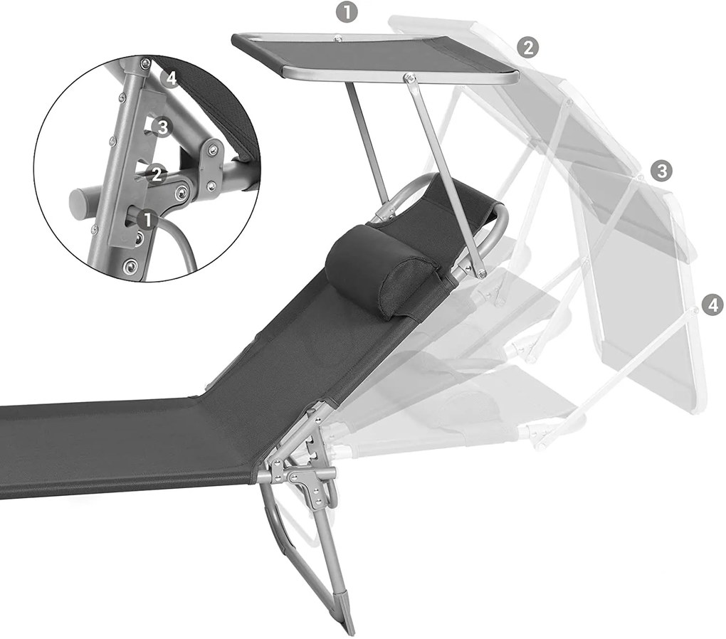 SONGMICS Záhradné lehátko šedé 53 x 193 cm nosnosť 150kg