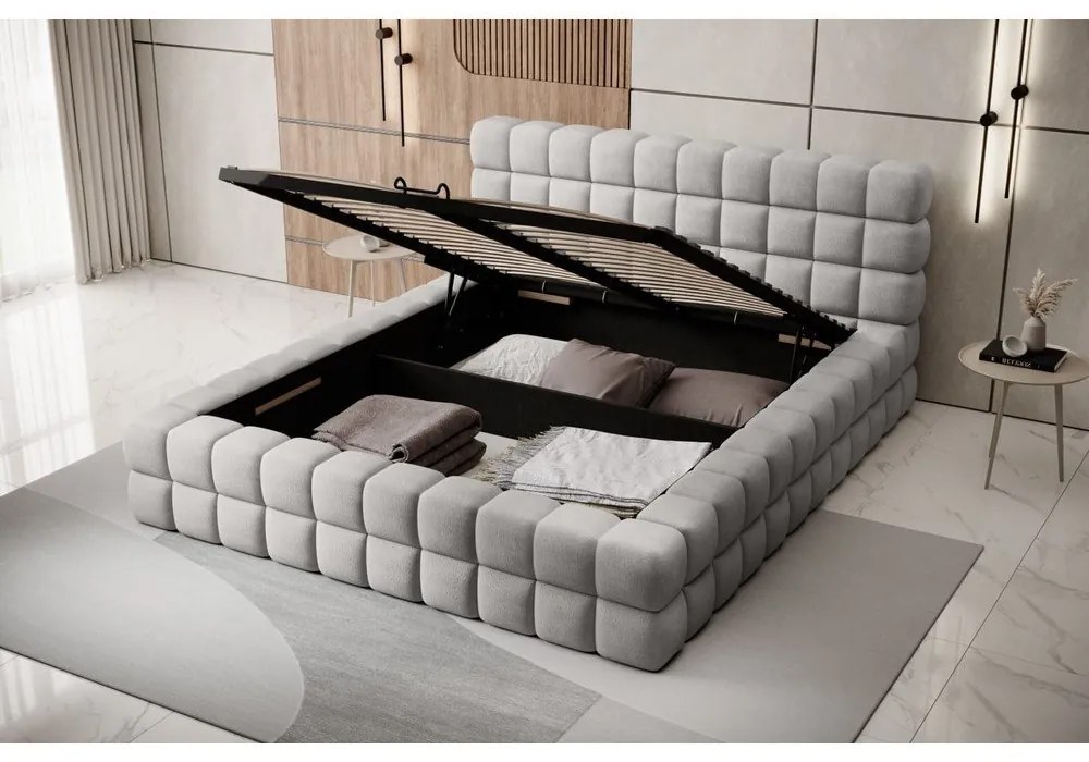 Sivá čalúnená dvojlôžková posteľ s úložným priestorom s roštom 160x200 cm Dizzle – ELTAP