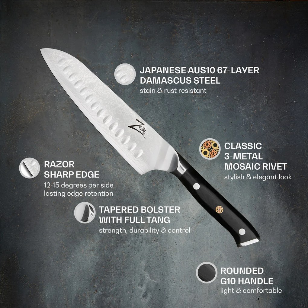 Zelite Infinity by Klarstein Alpha-Royal Japanese Series, 7" nôž santoku, damašková oceľ
