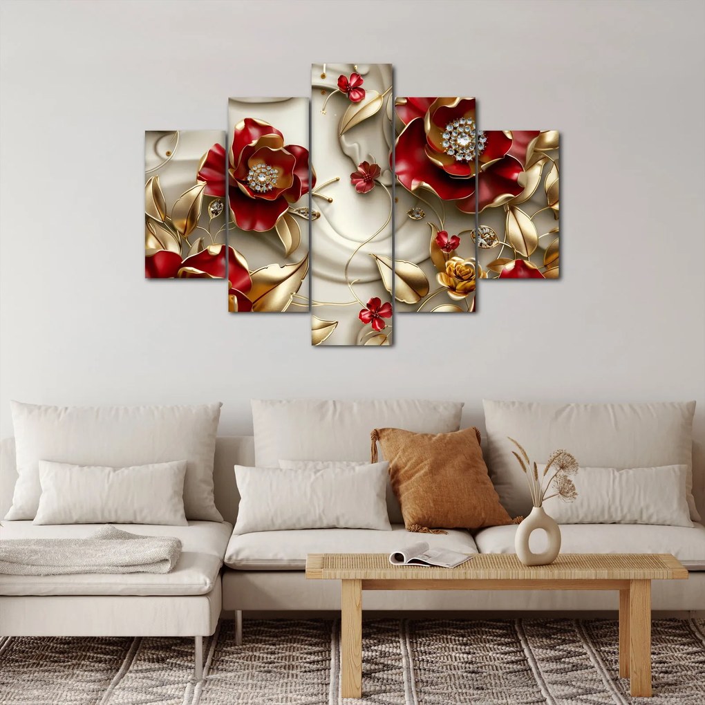 Obraz - 3D Červeno-zlaté kvety (150x105 cm)