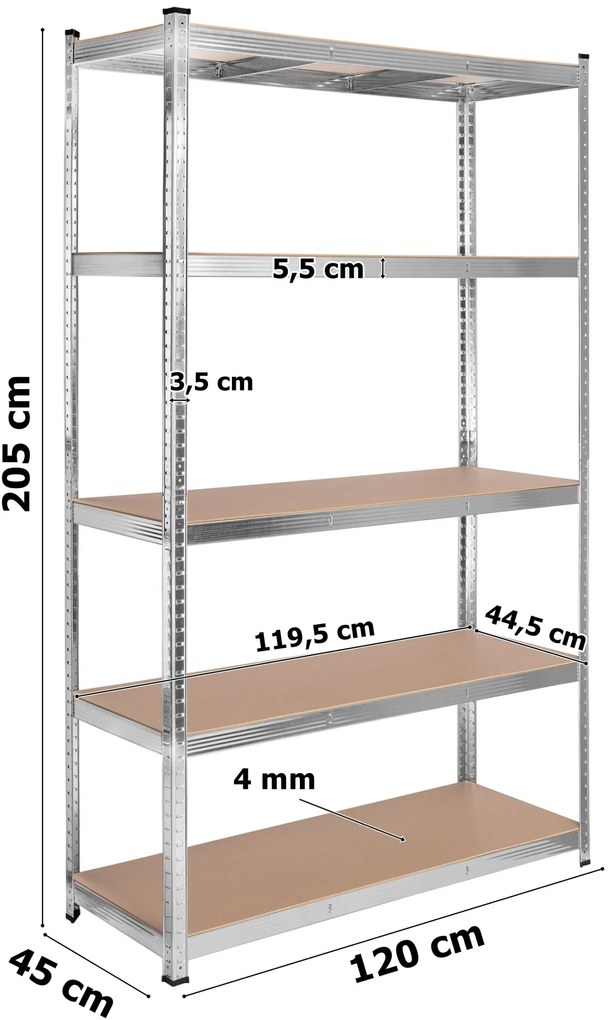 Dielenský regál IRONHOLD 205x120 cm strieborný