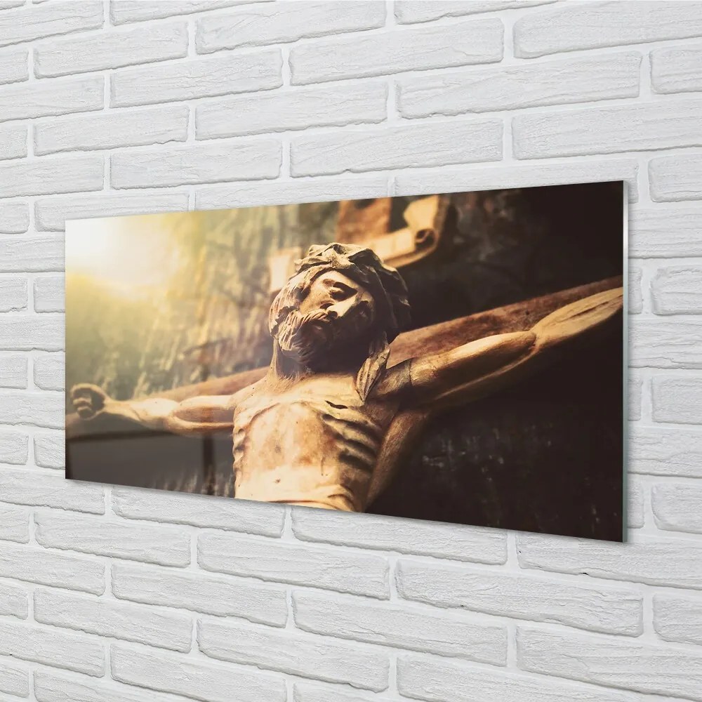 Sklenený obraz Ježiš z dreva 100x50 cm