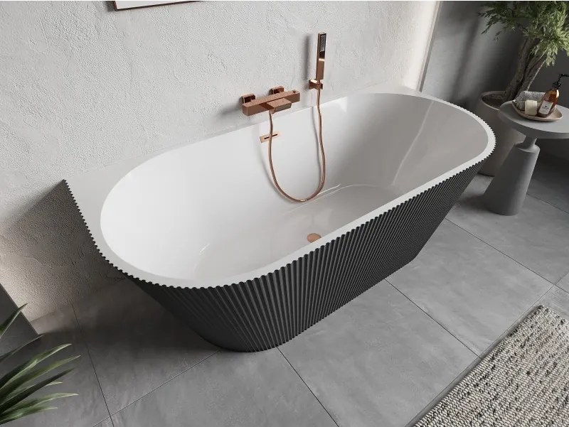 Mexen Oris, voľne stojaca ryhovaná vaňa 170 x 80 cm, biela-šedá, medený matný prepad, 52871708062-65
