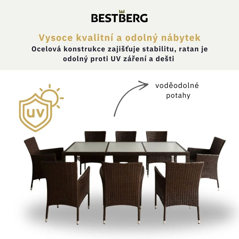 9-dielny záhradný ratanový jedálenský set s polstrovaním BestBerg BBRF-81B / hnedá/béžová