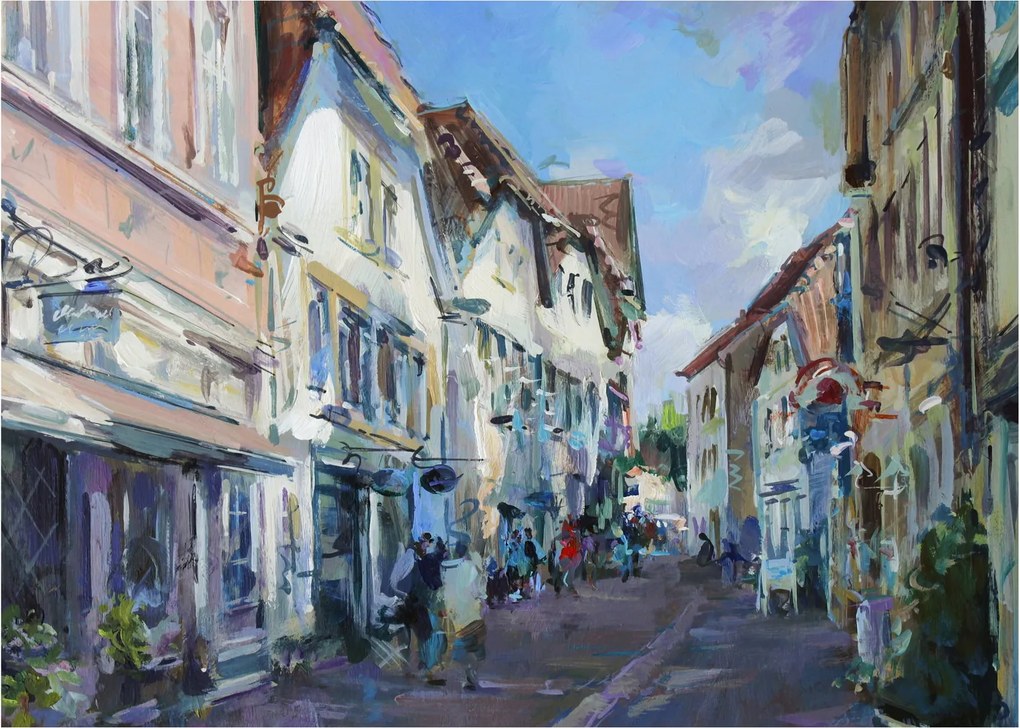 Obraz - Ulička starého mesta, akrylová maľba (70x50 cm)