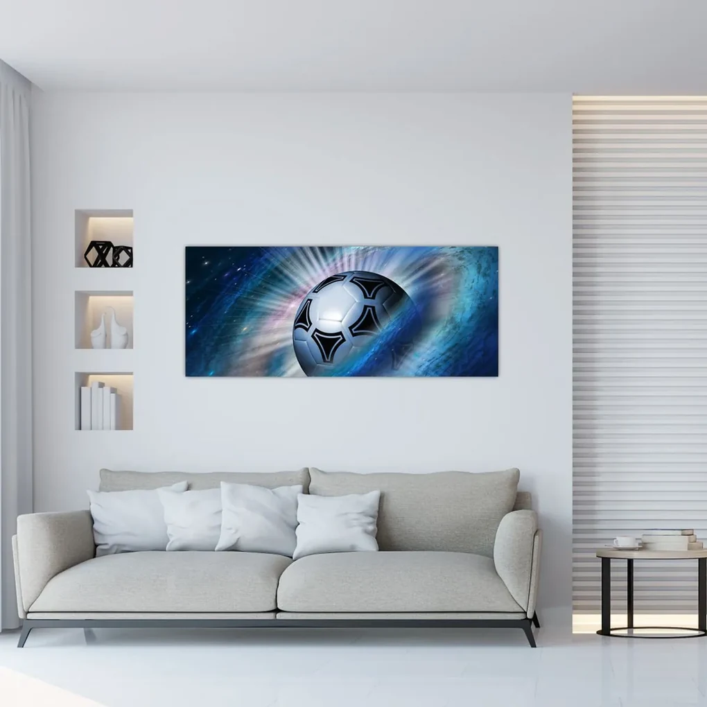 Obraz - Futbalová lopta vo vesmíre (120x50 cm)