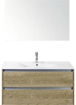 Kúpeľňový nábytkový set Sanox Dante farba čela dub prírodný ŠxVxH 101 x 170 x 46 cm s keramickým umývadlom a zrkadlom