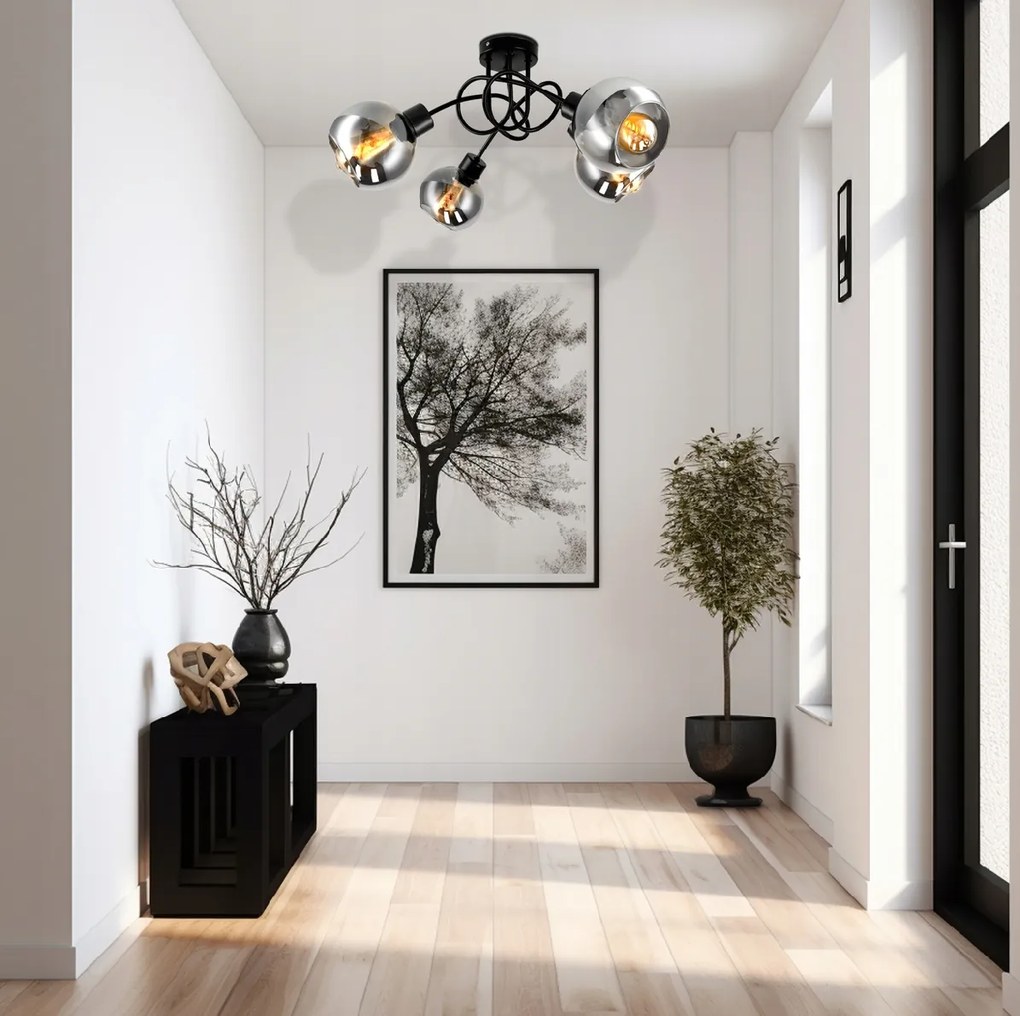 BERGE Sklenená LED stropná lampa 4xE27 - dymová guľa