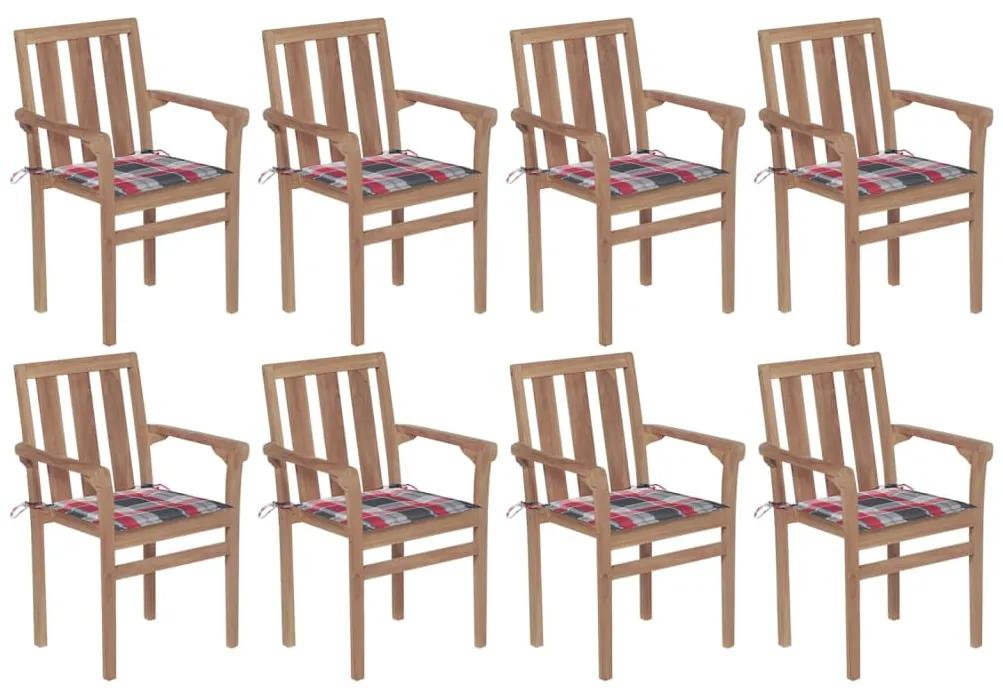 Stohovateľné záhradné stoličky s podložkami 8 ks tíkový masív 3073446