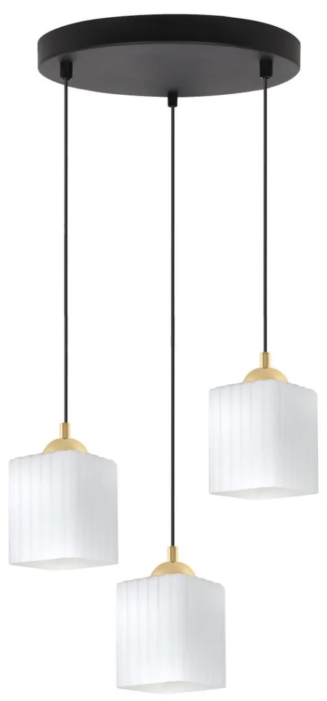 Závesné svietidlo Riffle Square, 3x biele sklenené tienidlo, b/g, o