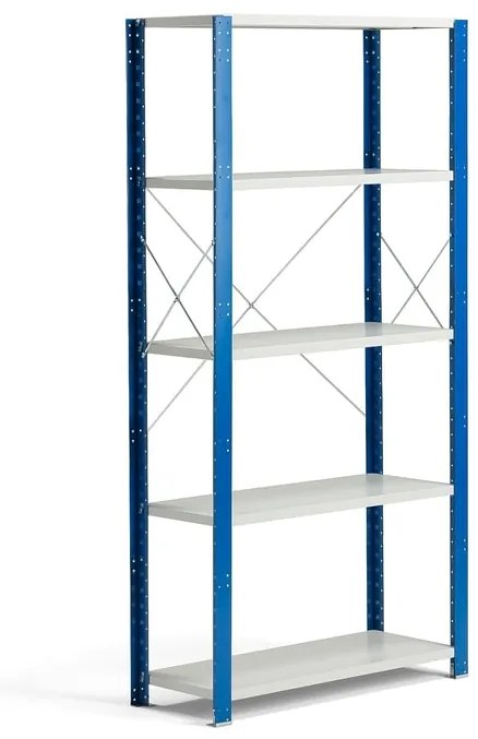 Policový kovový regál MIX, základná sekcia, 2100x1065x400 mm, modrá, šedá