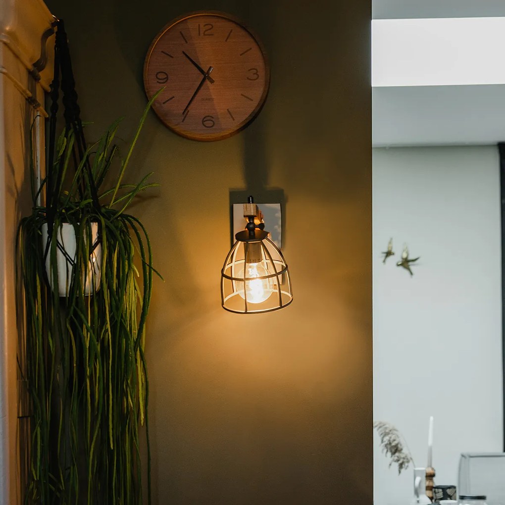 Inteligentná nástenná lampa tmavosivá s drevom nastaviteľná vrátane Wifi A60 - Arthur