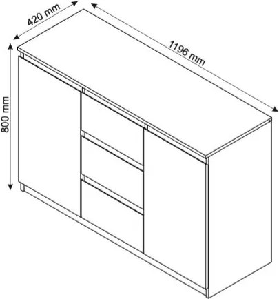 Komoda s 3 zásuvkami Carlos, dub sonoma, 120 cm