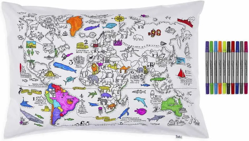 eatsleepdoodle Povlak na vankúš - Doodle World Map