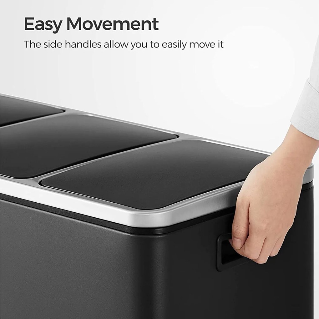 Selektívny odpadkový kôš pedálový 54L, 3x18 L, čierny