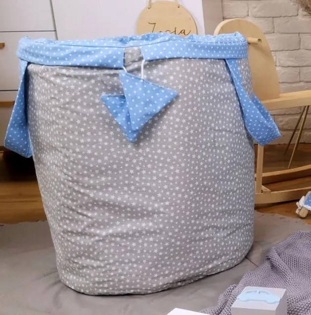 Detský kôš na hračky STARS - šedý/modrý