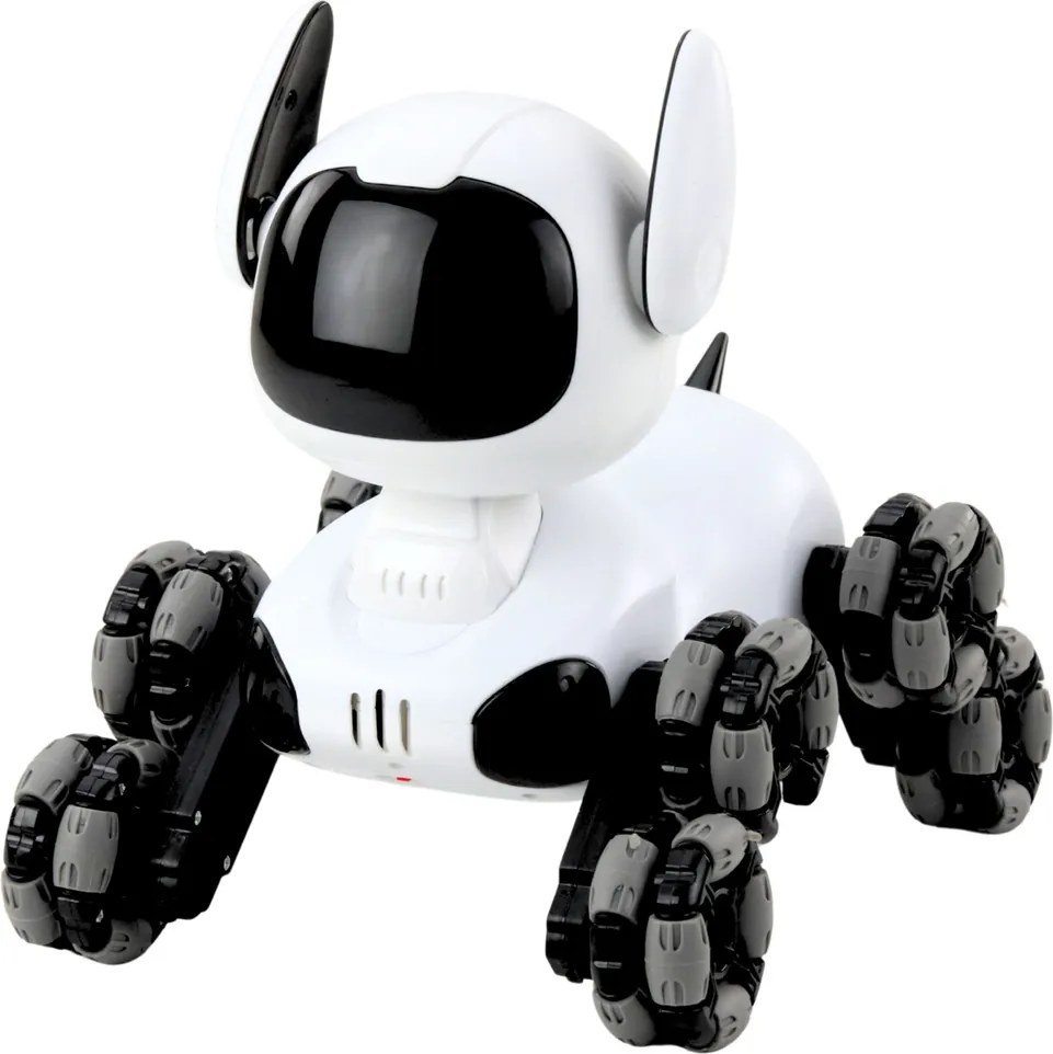 LEAN Toys Robotický pes TOOBY s diaľkovým ovládaním RC, 360°, svetlá, zvuky, čierno-biely