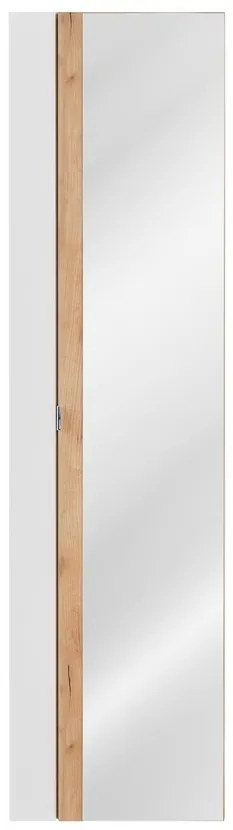 Kúpeľňová skrinka stĺpik so zrkadlom Capri 803 1D biely lesk/dub craft zlatý