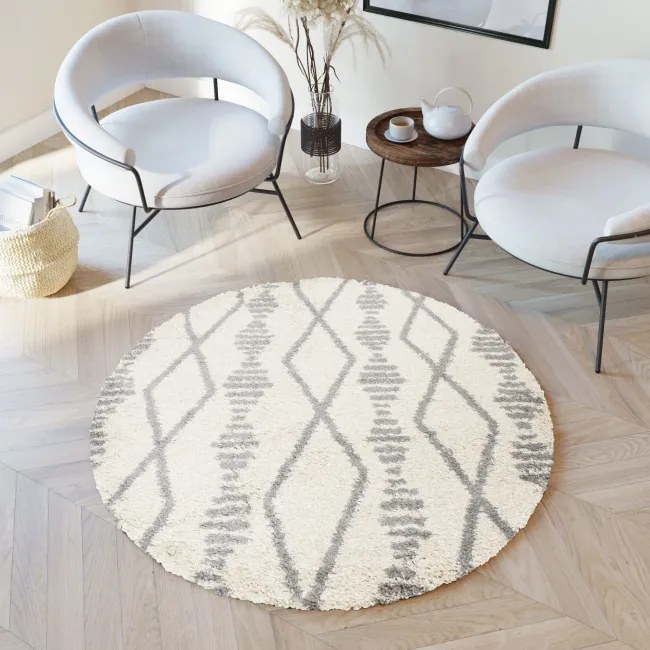 Koberec BOHO L225D béžový / tmavosivý kruh