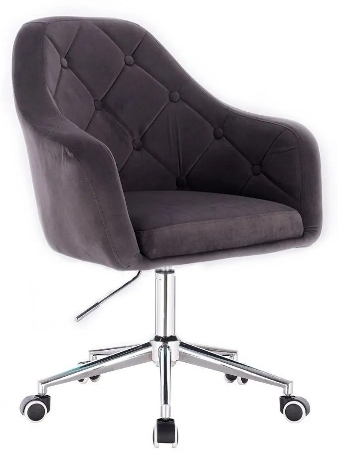 LuxuryForm DESIGN Kreslo ANDORA VELUR na strieborné podstave s kolieskami - tmavo šedé